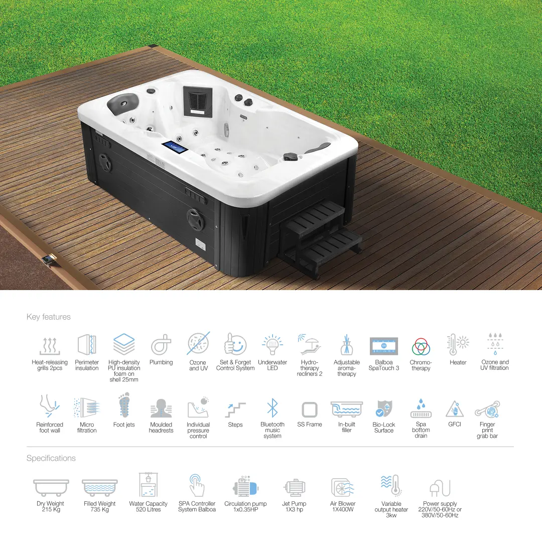 Jaquar Nuonvo SPA 2 seater,  Shell Colour-Stunning White With Bluetooth, UV,LED Aromatherapy, - Image 2