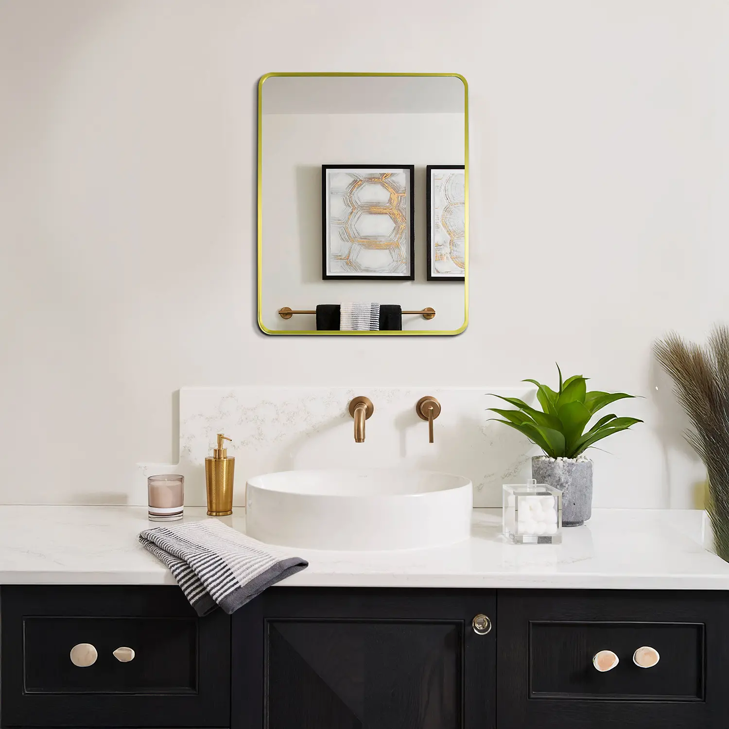 Frame Brushed Gold Bathroom rounded corner Mirror 500x600mm