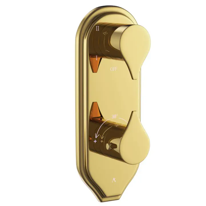 Artize Gold Bright PVD Tiaara Thermostatic shower valve with 4-way outlets