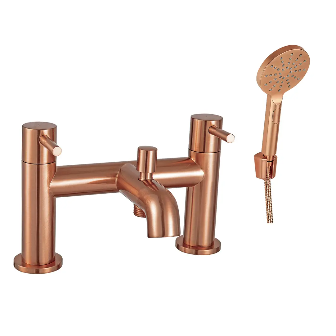 Treviso Dual Lever H Type Bath Filler and Shower Mixer With Kit Brushed Rose Gold