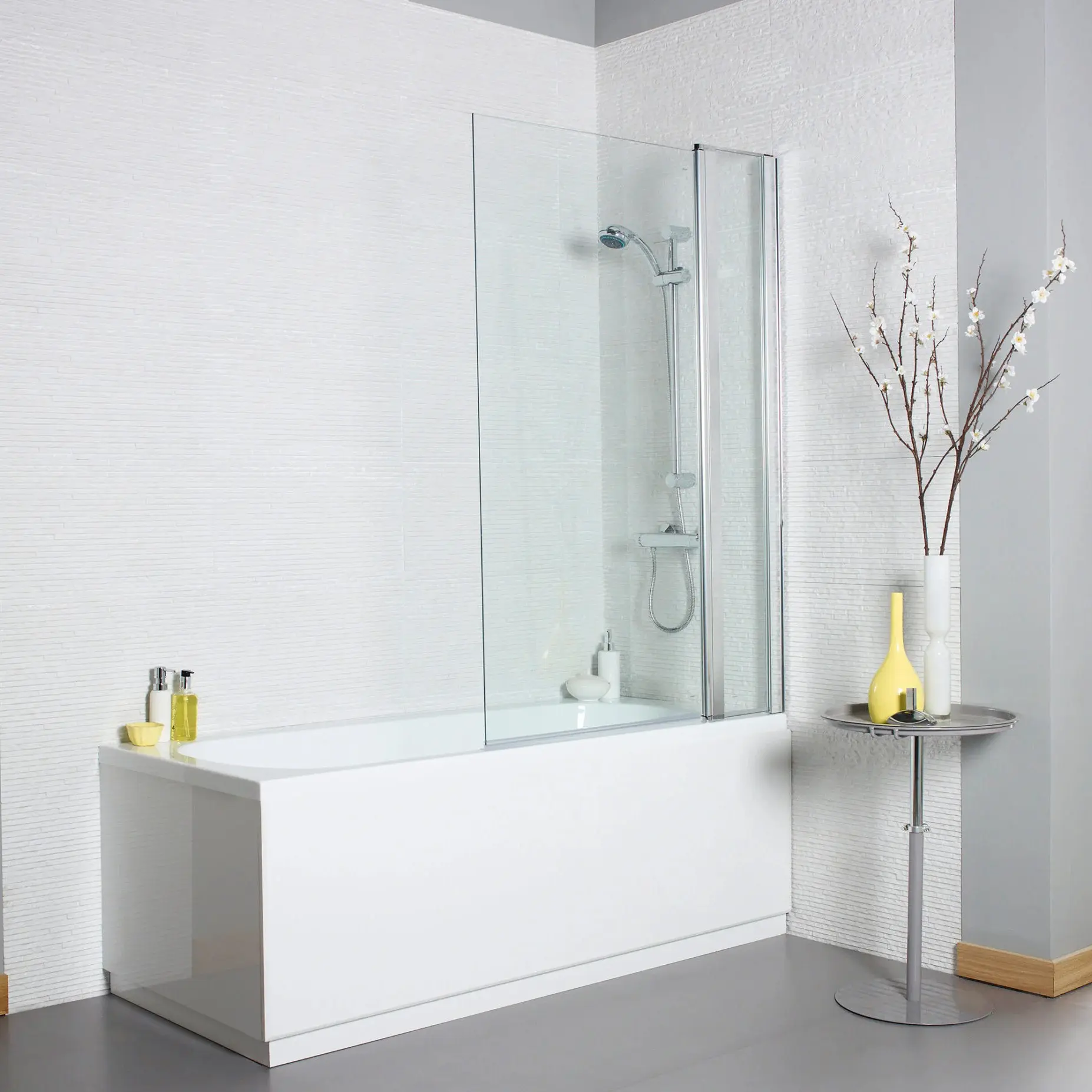 Koncept Straight Square 1005 x 1435mm Chrome 6mm Bath Shower Screen with Panel