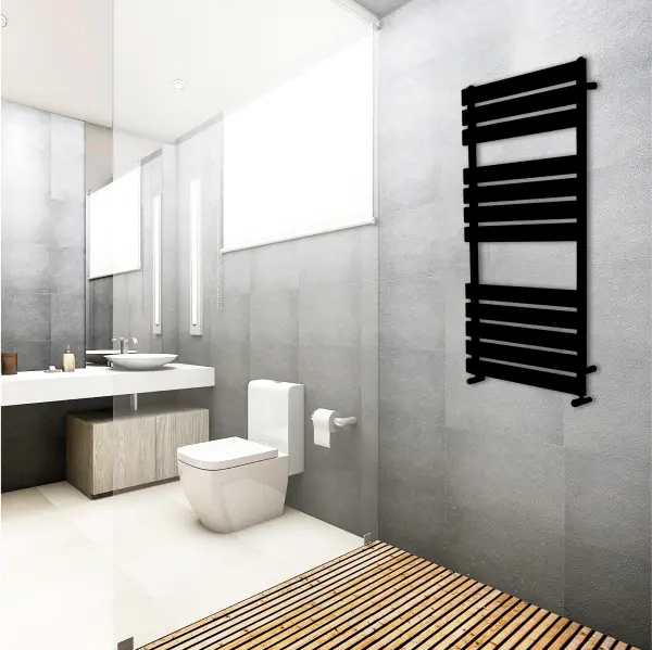 Black LA Single Designer Vertical Towel Radiator 1400mm x 500mm