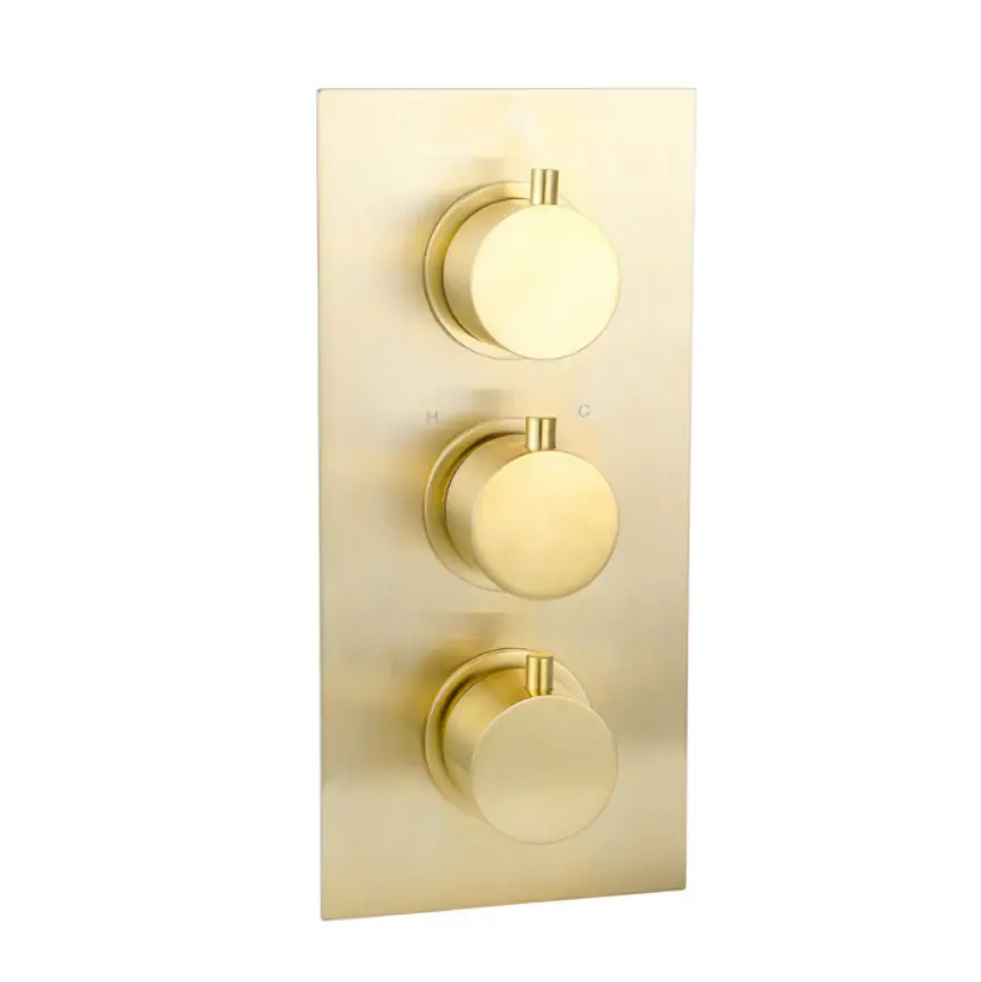 Treviso Thermostatic Concealed Shower Mixer Three Round Knobs Outlet Brushed Gold