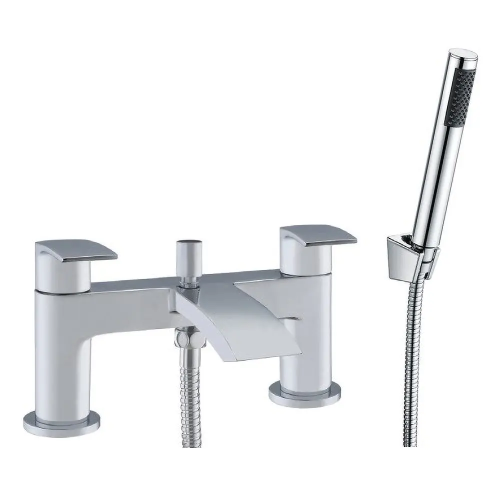Flow Dual Lever H Type Deck Mounted Bath Shower Mixer With Kit Chrome Plated