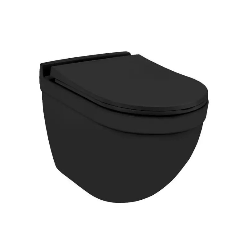 Jaquar Black Matt Solo Rimless, Blind Installation Wall Hung Toilet With UF Soft Close Slim Seat Cover