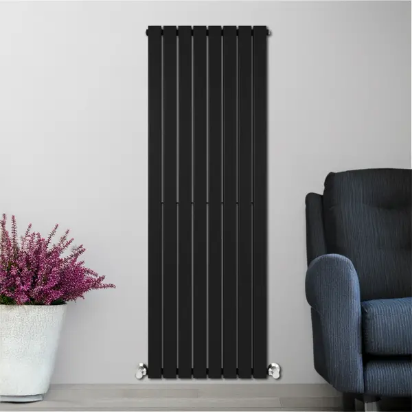 Black Venice Double Designer Vertical Column Radiator 1800mm x 456mm