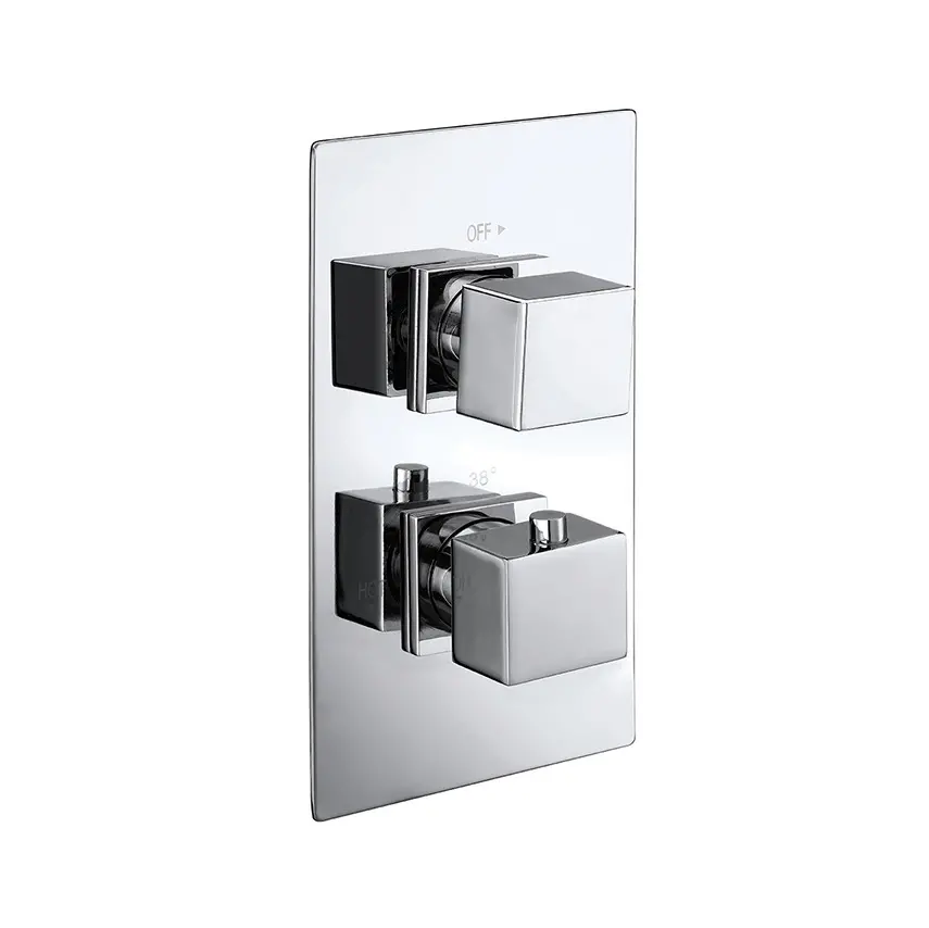 Messina Thermostatic Concealed Shower Mixer Two Outlet 2 Square Knobs Chrome Plated