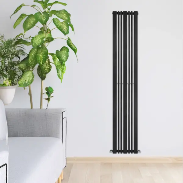 Black Polo Double Designer Vertical Column Radiator 456mm x 1800mm