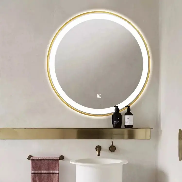Enzo Brushed Gold Framed LED round mirror EBG-500