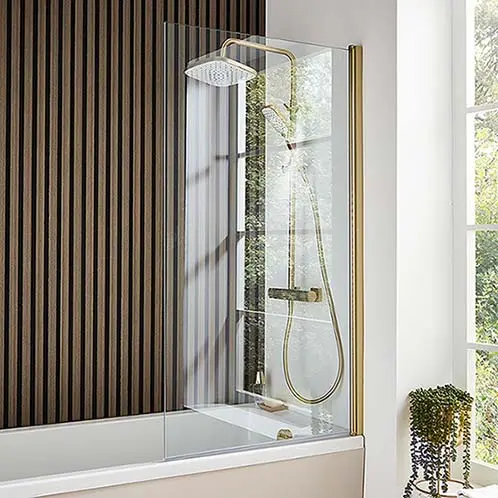 Ottone Square 780 x 1400mm Brushed Brass 6mm Bath Shower Screen