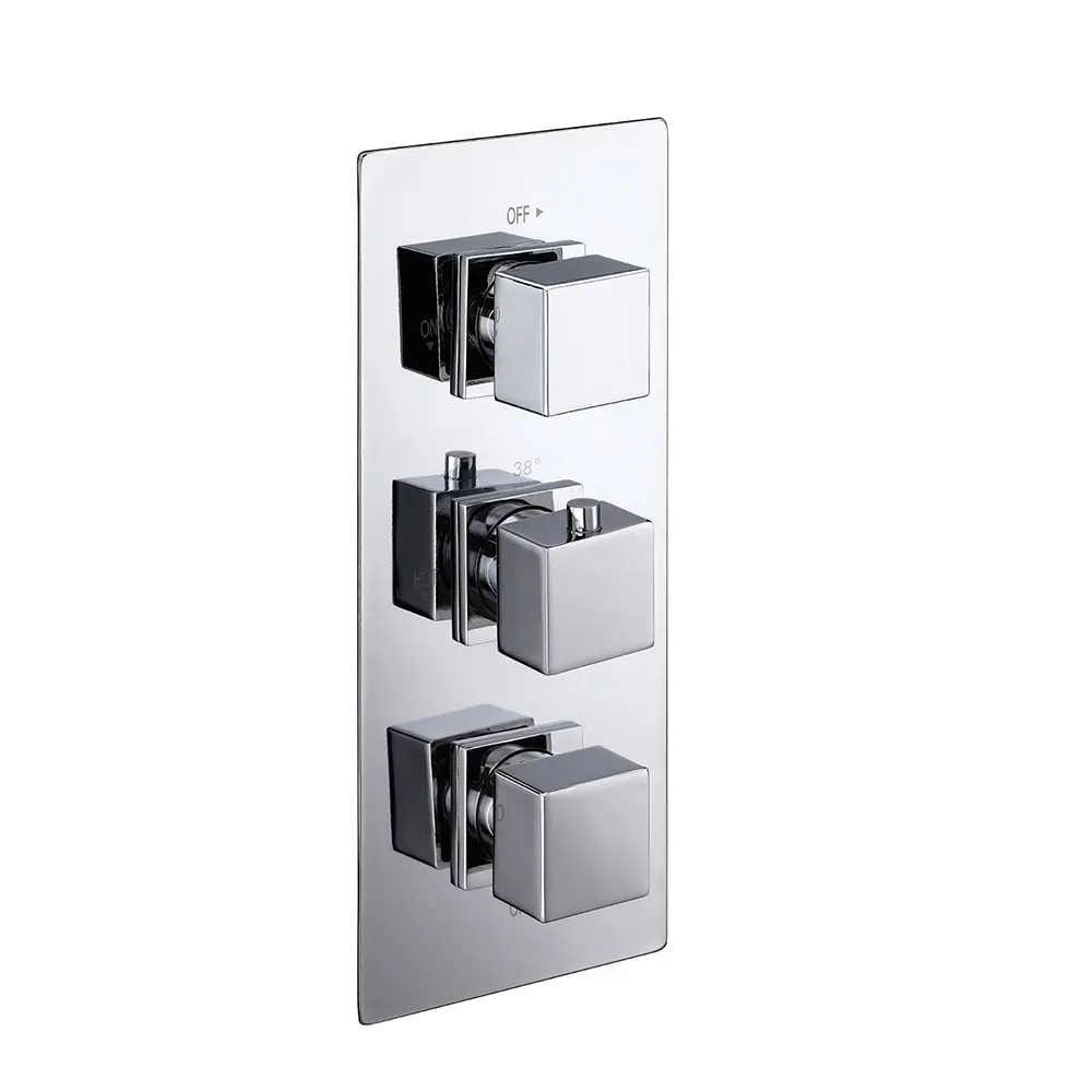 Messina Thermostatic Concealed Shower Mixer Three Knobs Two Outlet Square