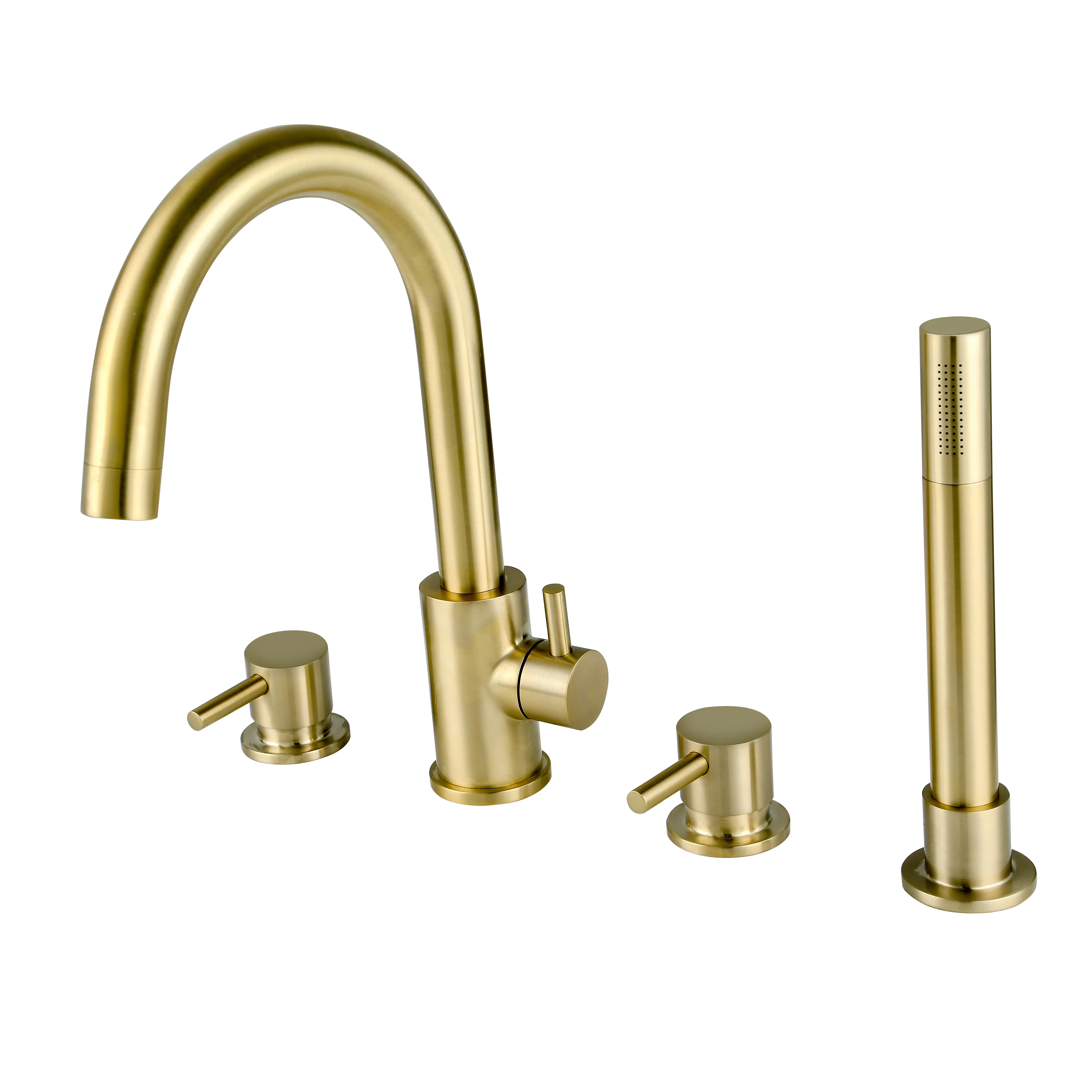 Treviso 4 Hole Deck Mounted Bath Mixer with hand Shower Kit Brushed Gold