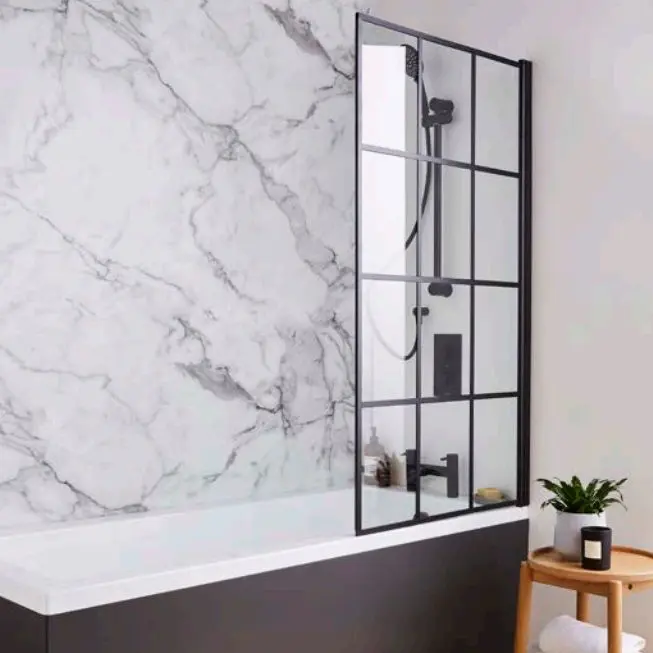 Krittal 780 x 1400mm Black Matt 6mm Bath Shower Screen