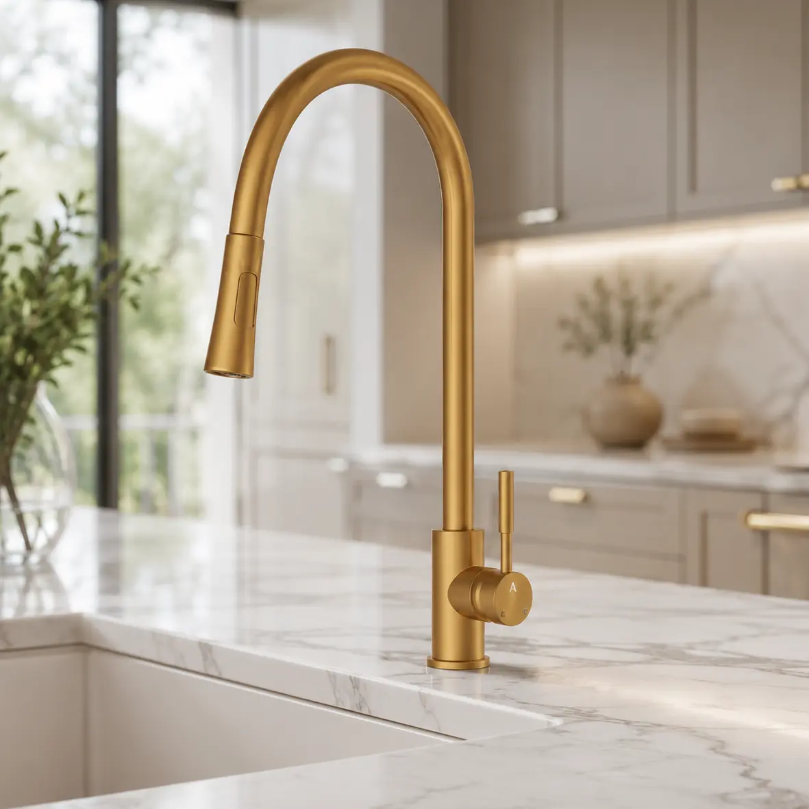 Artize FLO2 Gold Matt PVD Single Lever Pulldown Sink Mixer with spray