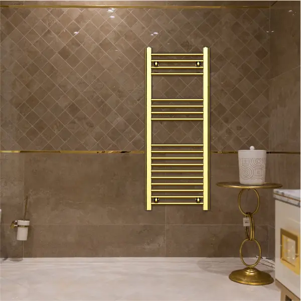 Brushed Brass Tokyo Single Modern Vertical Towel Radiator 1400mm x 500mm