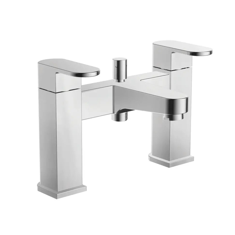 Ikon Dual Lever H Type Deck Mounted Bath Shower Mixer With Kit Chrome Plated