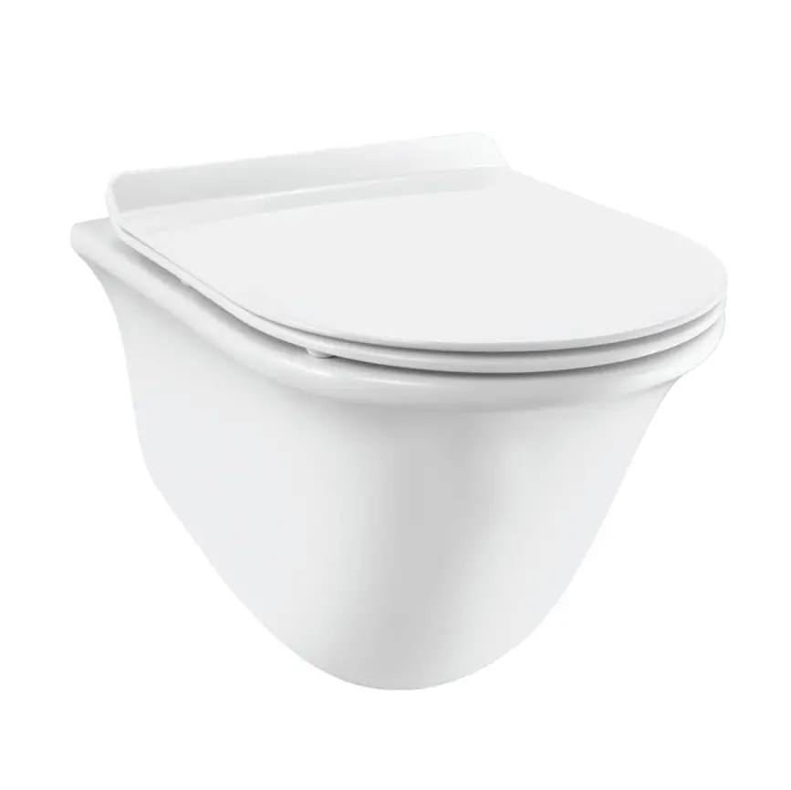 Jaquar White Ornamix Rimless, Blind Installation Wall Hung Toilet With UF Soft Close Slim Seat Cover