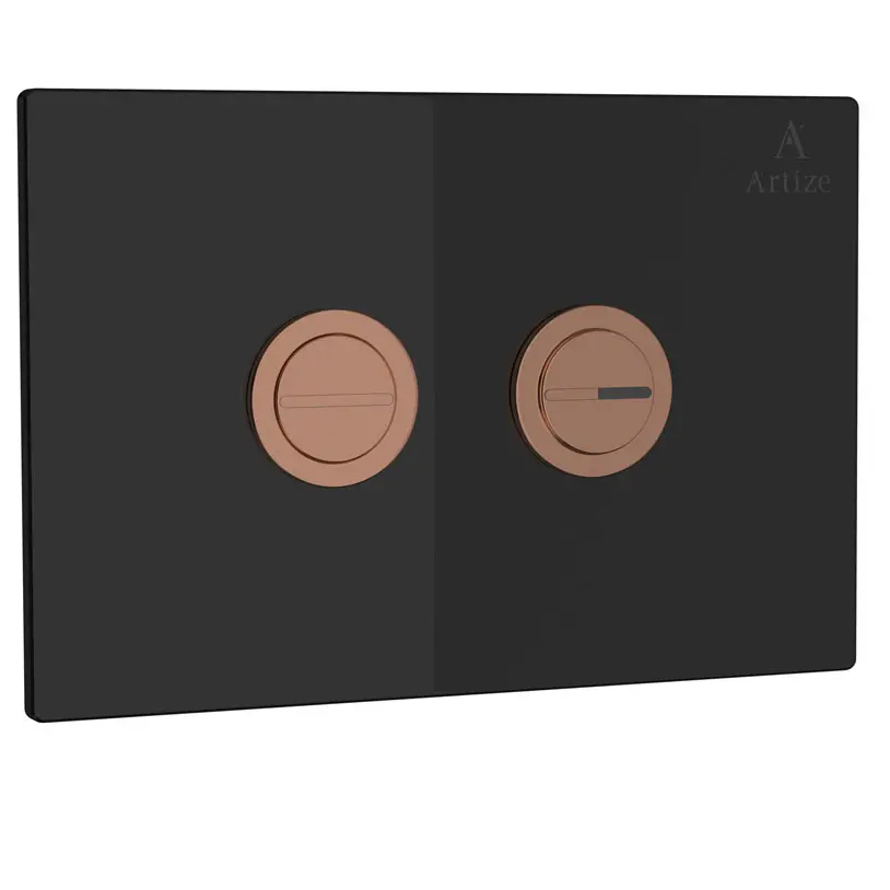 Artize Blush Gold PVD Cilica Pneumatic Black Glass Control Toilet Flush Plates Image 0