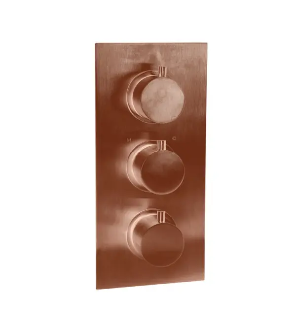 Treviso Thermostatic Concealed Shower Mixer Three Knobs Two Outlet Brushed Rose Gold