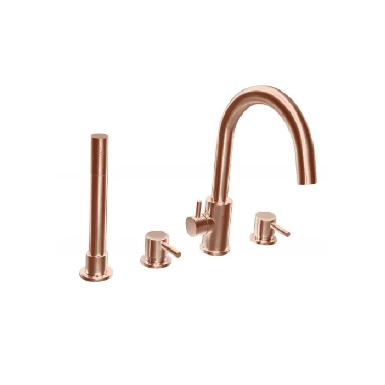 Treviso 4 Hole Deck Mounted Bath Mixer with hand Shower Kit Brushed Rose Gold