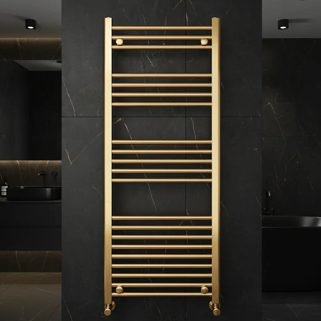 Brushed Brass Tokyo Single Modern Vertical Towel Radiator 1200mm x 400mm
