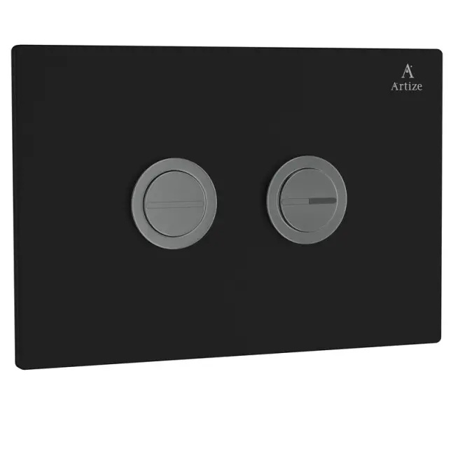 Artize Black Chrome Cilica Pneumatic Black Glass Control Toilet Flush Plates Image 0