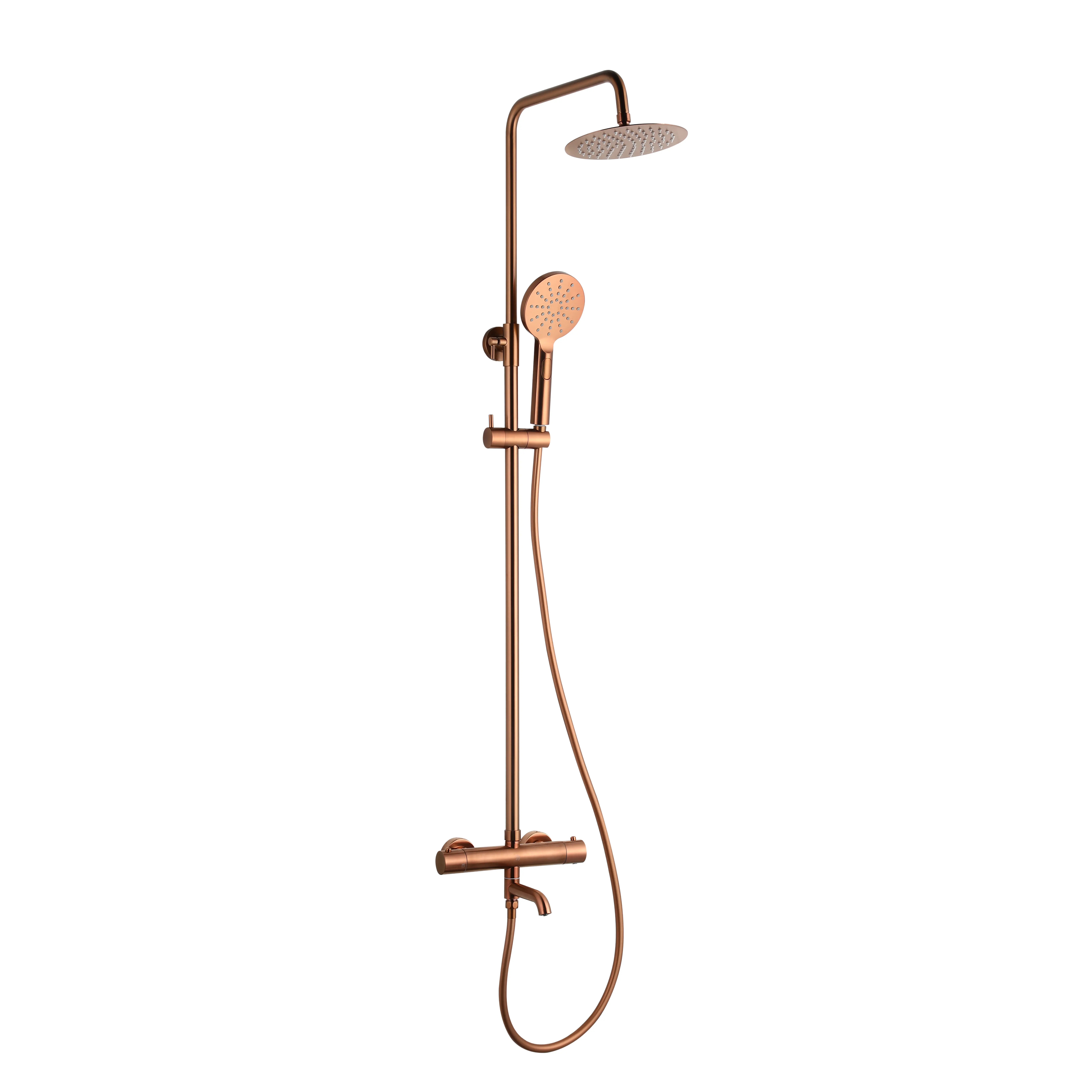 Treviso 3 Outlets Thermostatic Shower Mixer With Rigid Riser Kit Brushed Rose Gold