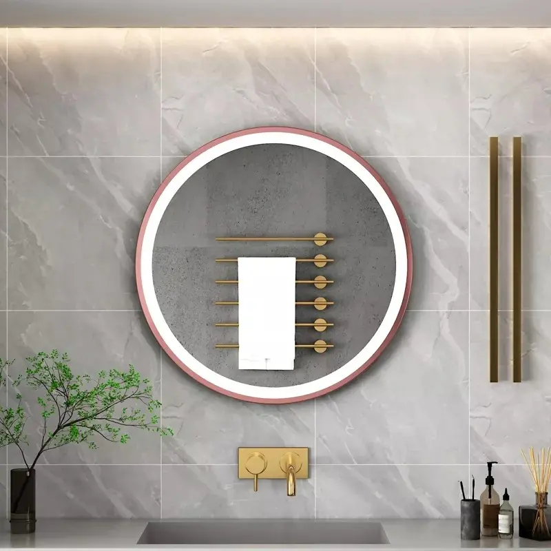 Enzo Brushed Rose Gold Framed LED round mirror EBRG-500