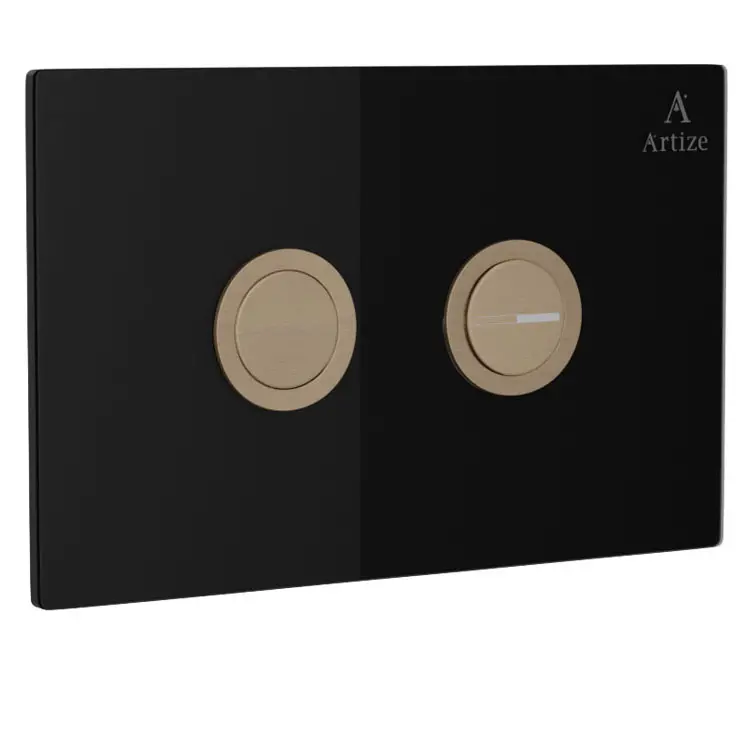 Artize Gold Matt PVD Cilica Pneumatic Black Glass Control Toilet Flush Plates Image 0