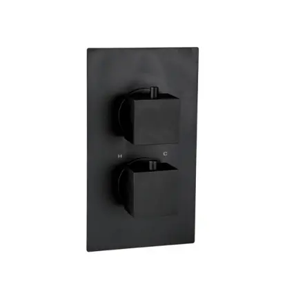 Messina Thermostatic Concealed Shower Mixer Two Outlet 2 Square Knobs Black Matt