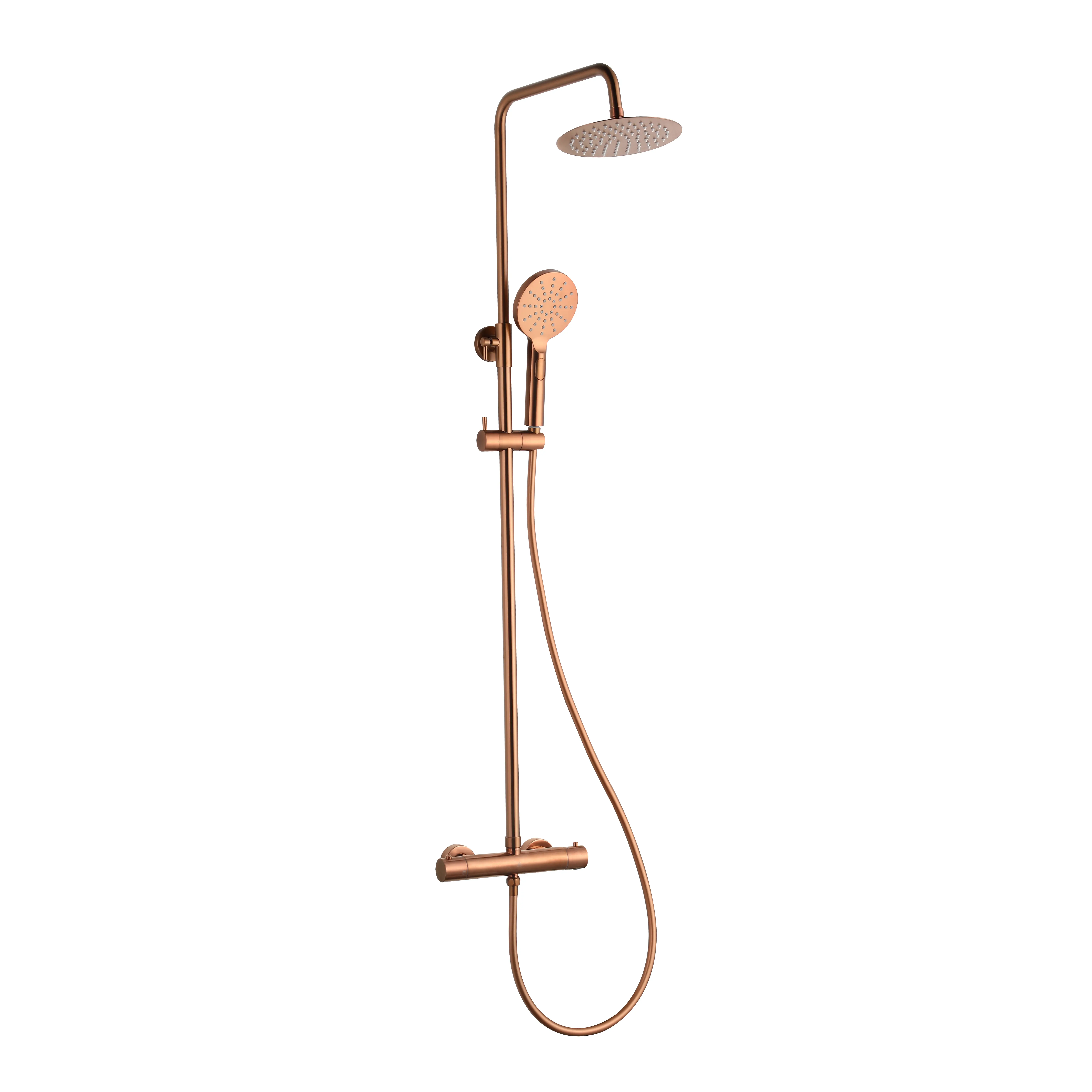 Treviso 2 Outlets Thermostatic Shower Mixer With Rigid Riser Kit Brushed Rose Gold