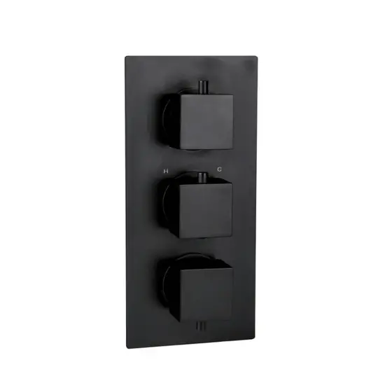 Messina Thermostatic Concealed Shower Mixer Three Knobs Two Outlet Square Black Matt