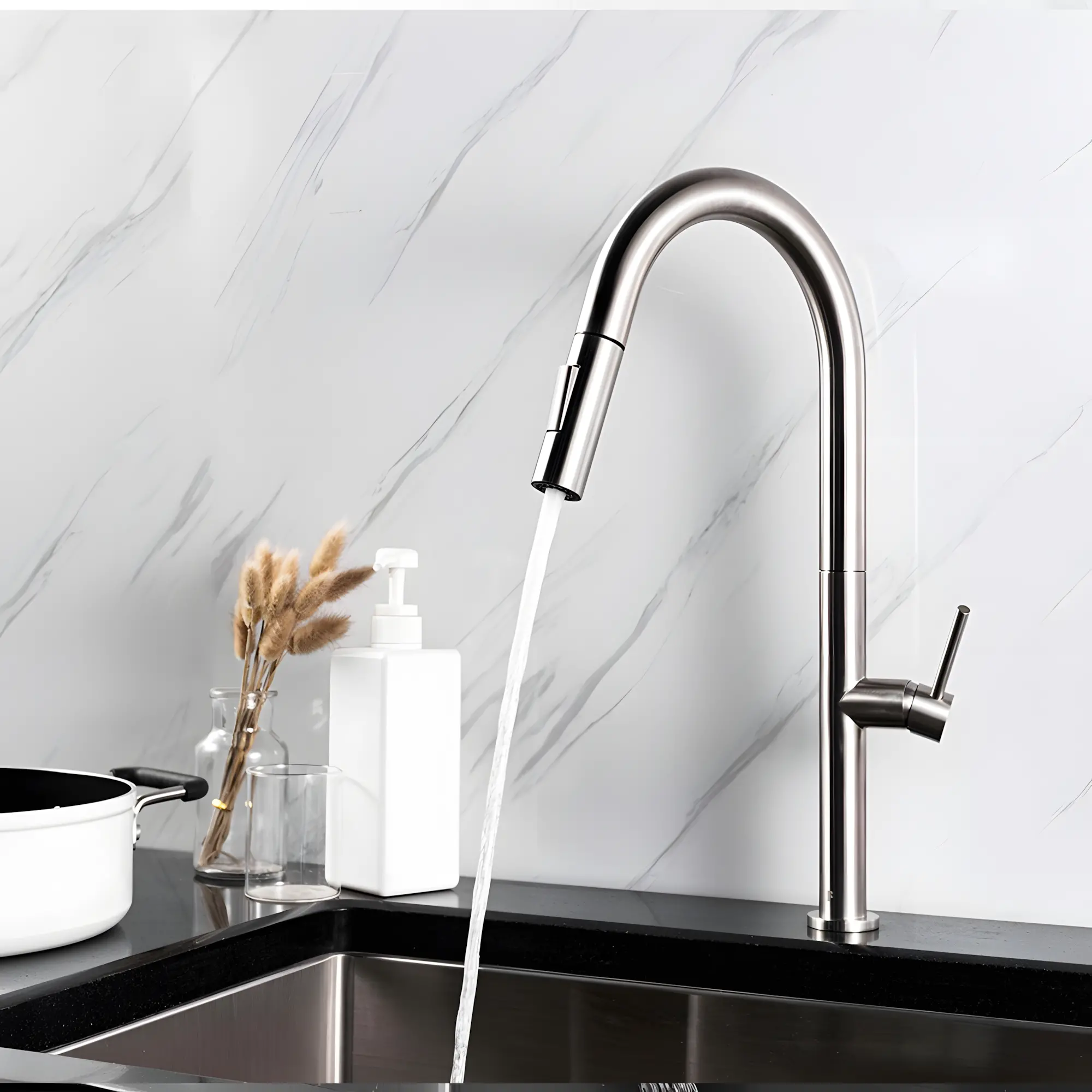 Grace Single Lever Kitchen Mixer Brushed Nickel Chrome Plated
