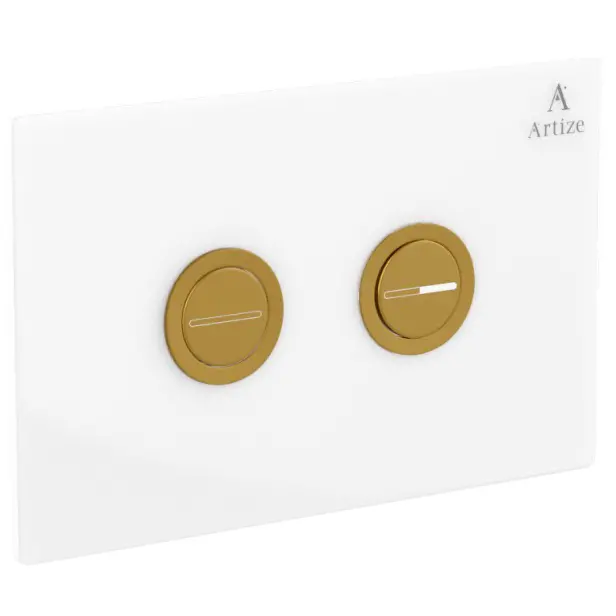 Artize Gold Matt PVD Cilica Pneumatic White Glass Control Toilet Flush Plates