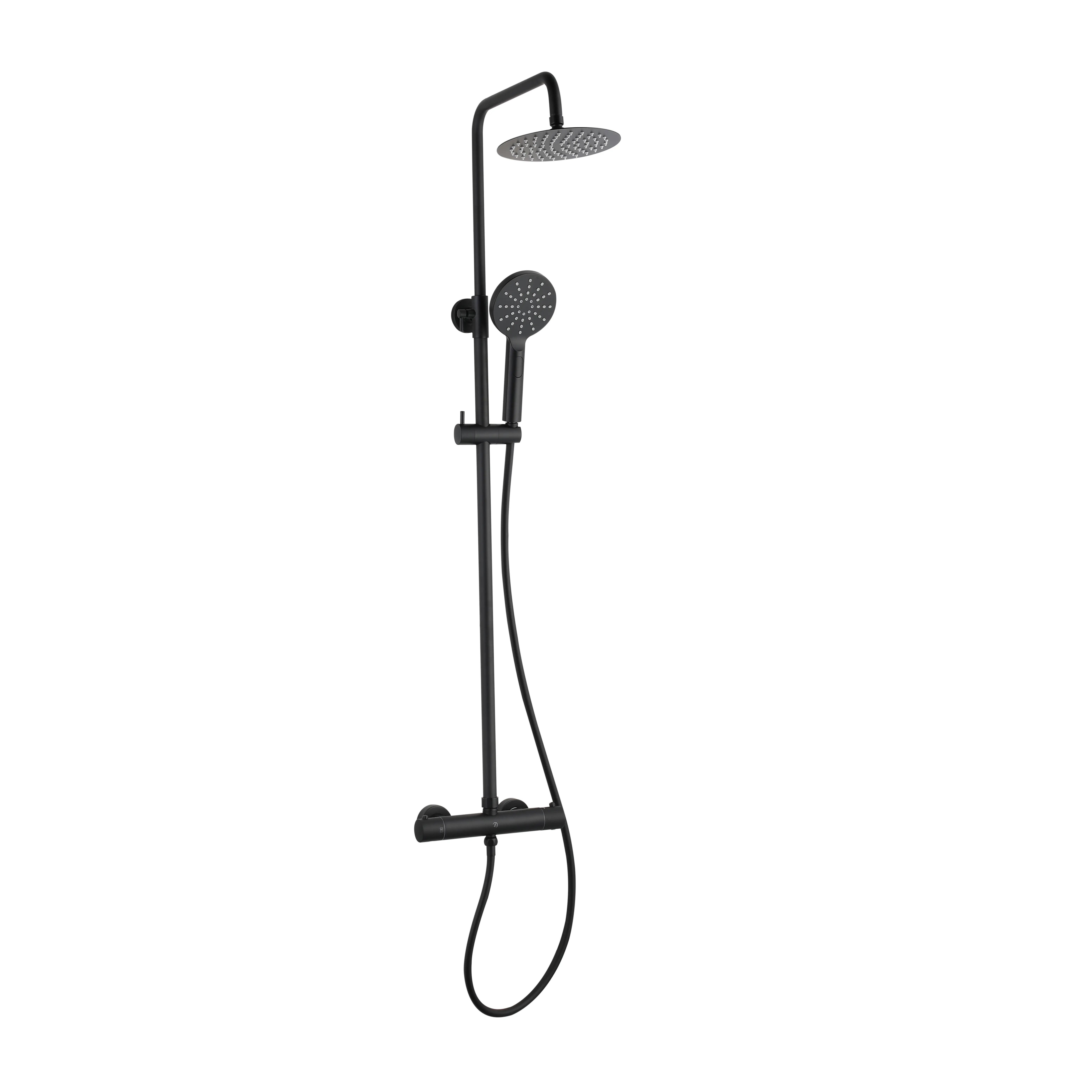 Voss 2 Outlets Thermostatic Shower Mixer With Rigid Riser Kit Black Matt