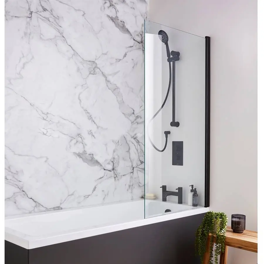 Nero Square 780 x 1400mm Black Matt 6mm Bath Shower Screen