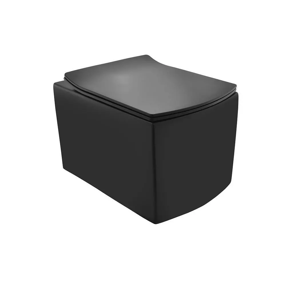 Jaquar Black Matt Kubix Rimless Blind Installation Wall Hung Toilet With UF Soft Close Slim Seat Cover