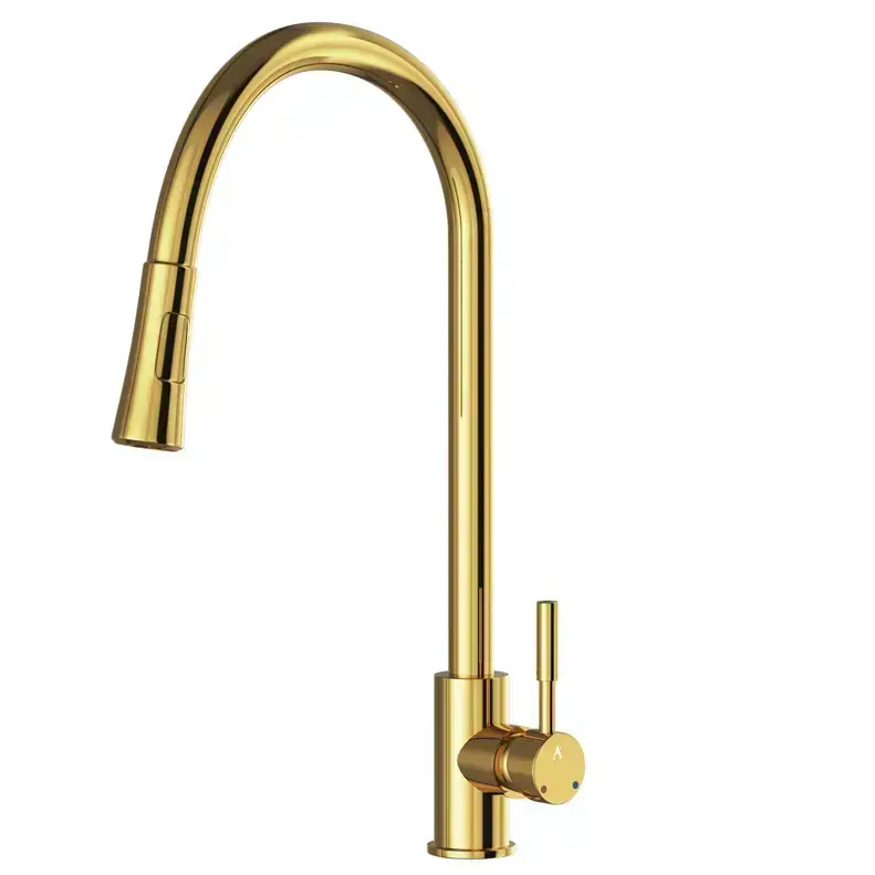Artize FLO2 Gold Bright PVDSingle Lever Pulldown Sink Mixer with spray