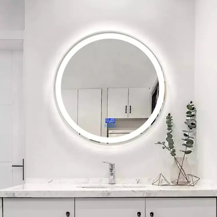 Enzo Brushed Nickel Framed LED round  Mirrors 600 Image 0