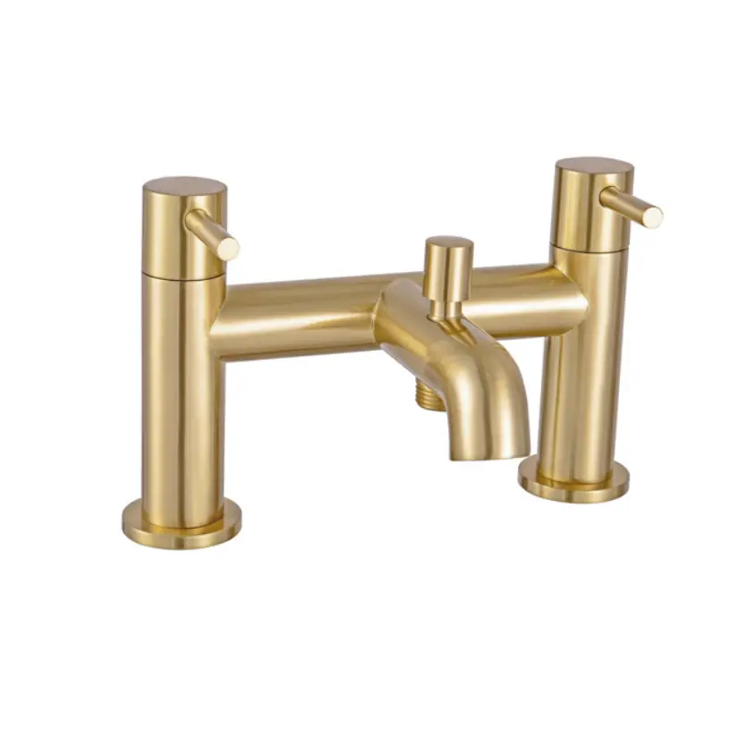 Treviso Dual Lever H Type Bath Filler and Shower Mixer Brushed Gold