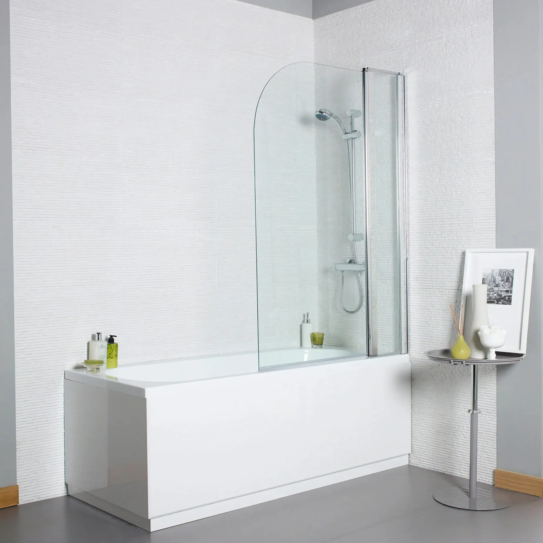 Koncept Straight Chrome 1005 x 1435mm 6mm Bath Shower Screen with Panel