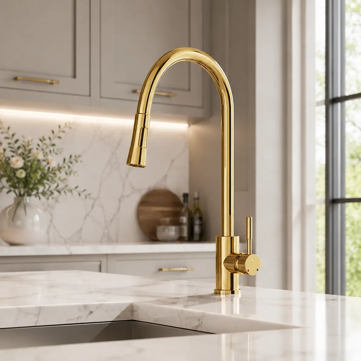 Artize FLO2 Gold Bright PVDSingle Lever Pulldown Sink Mixer with spray