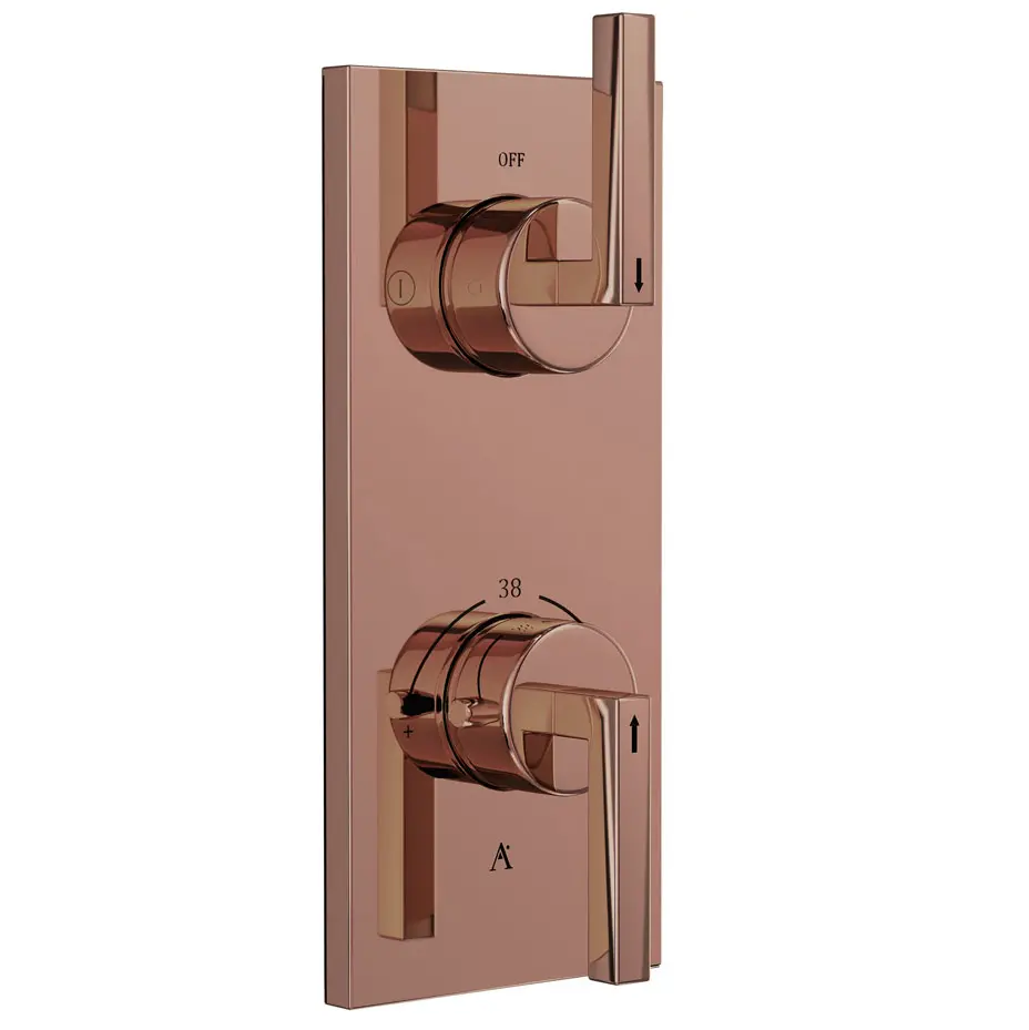 Artize Blush Gold PVD Linea Thermostatic shower valve with 2-way outlets