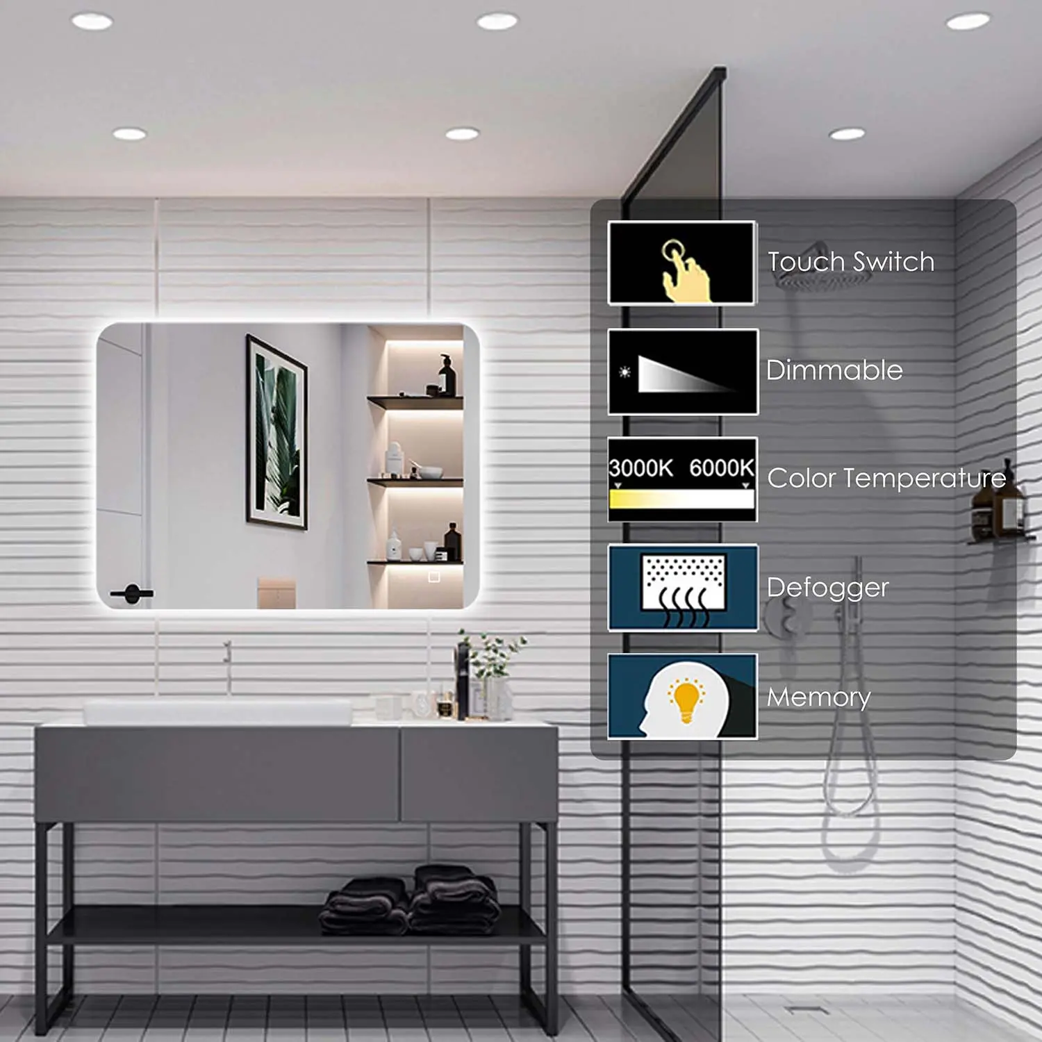 Intense Led rounded corner Mirror 60SS with shaver socket Image 0