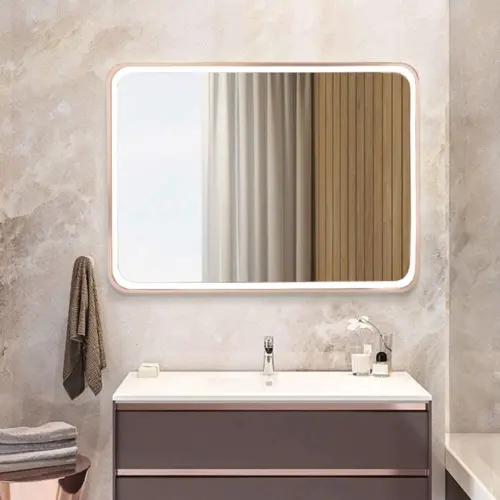Sofia Framed Brushed Gold LED mirror rounded corner SBRG-600
