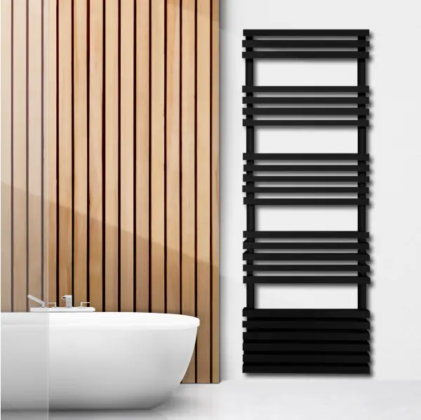 Black York Single Designer Vertical Towel Radiator 1215mm x 500mm