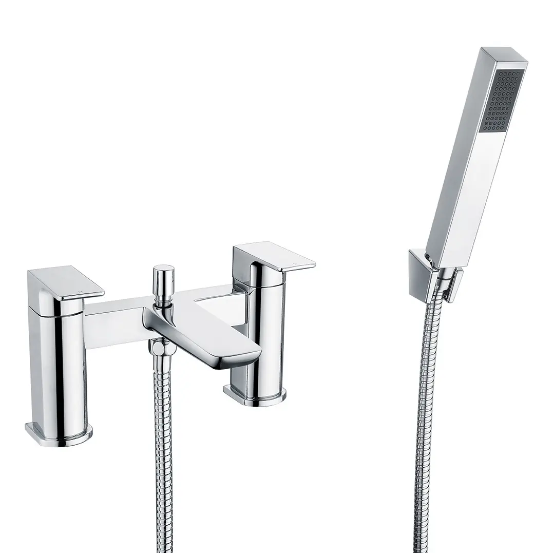 Dash Dual Lever H Type Deck Mounted Bath Shower Mixer With Kit Chrome Plated