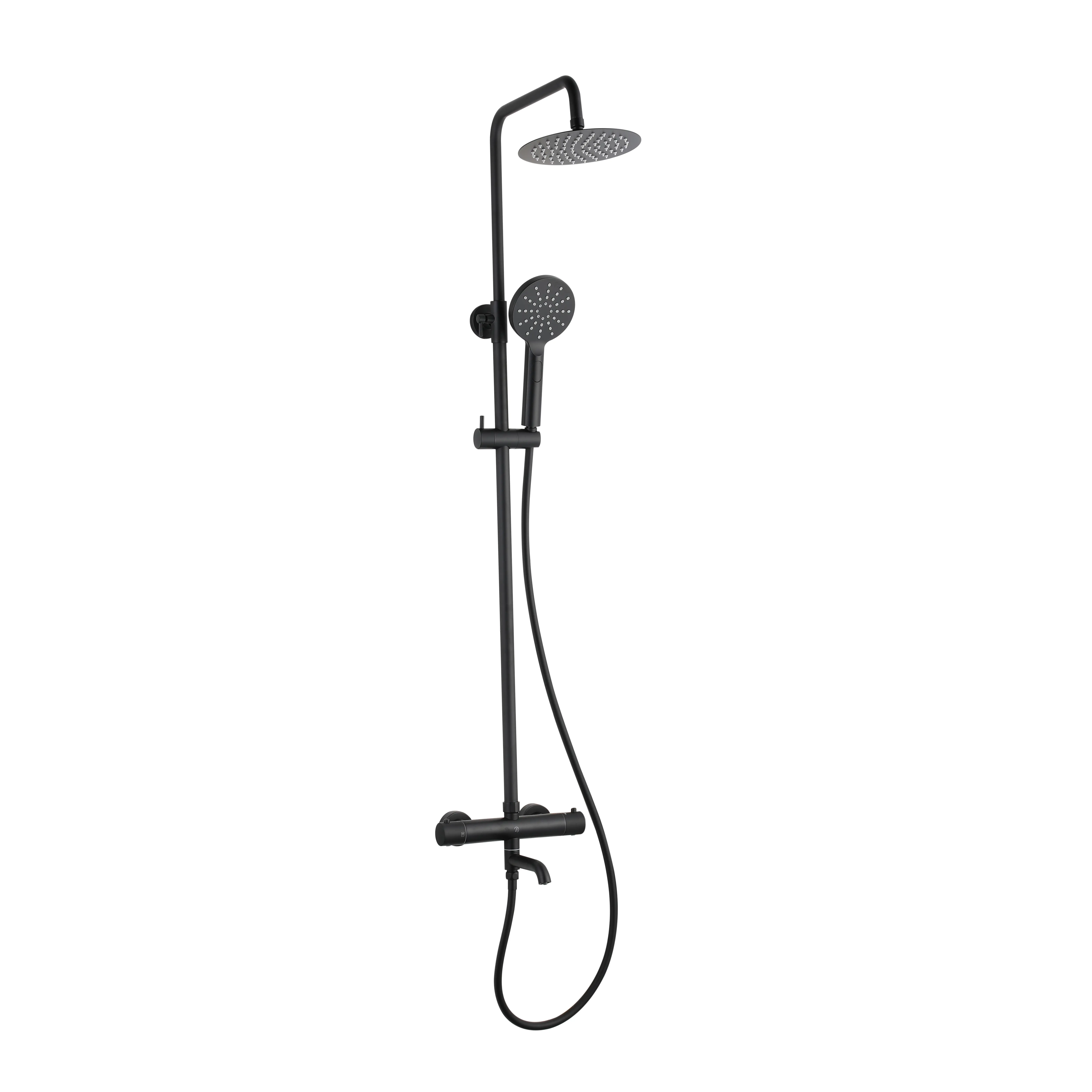 Voss 3 Outlets Thermostatic Shower Mixer With Rigid Riser Kit Black Matt