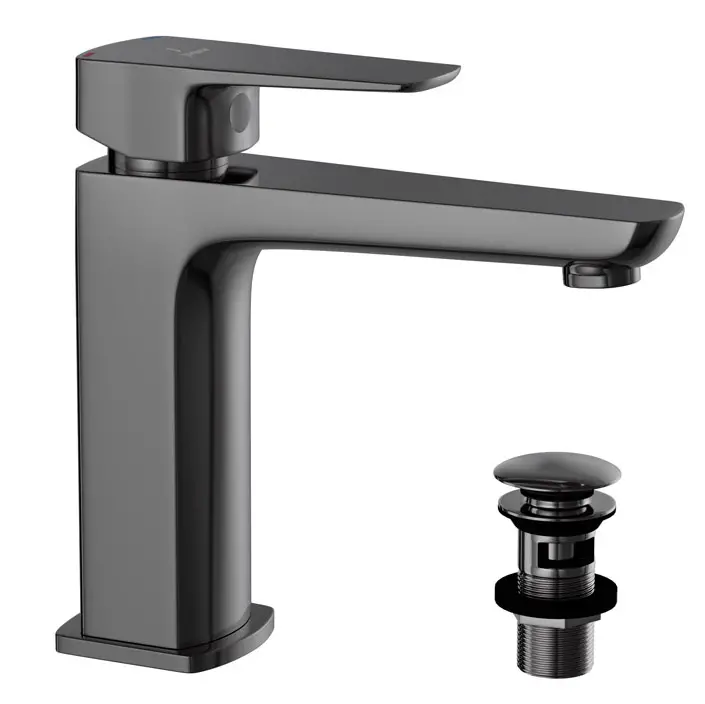 Jaquar Kubix Prime Black Chrome Mono Basin Mixer Includes Compatible click clack waste