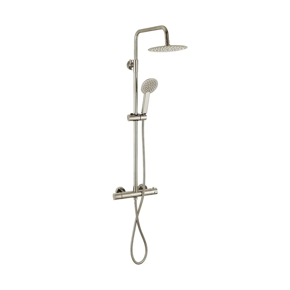 Voss 3 Outlets Thermostatic Shower Mixer With Rigid Riser Kit Brushed Nickel